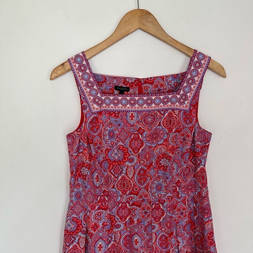 Talbots Women’s Multi Medallion Fit & Flare Square Neck Sleeveless Dress - Picture 5 of 12